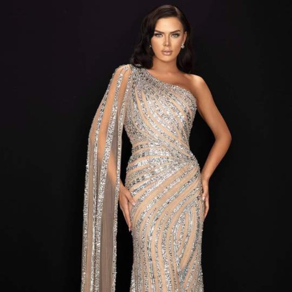 TERANI COUTURE - Silver  shinning stone dress